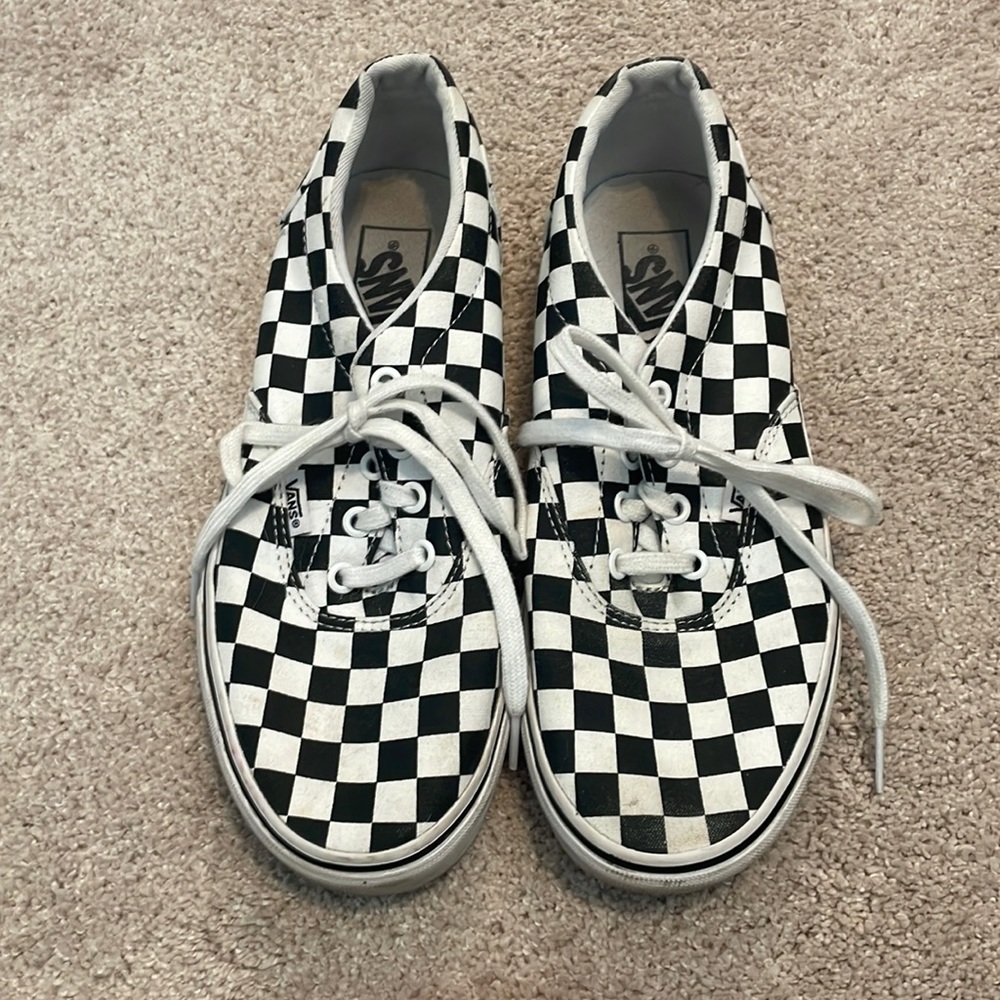 Vans black and white checkered tie up